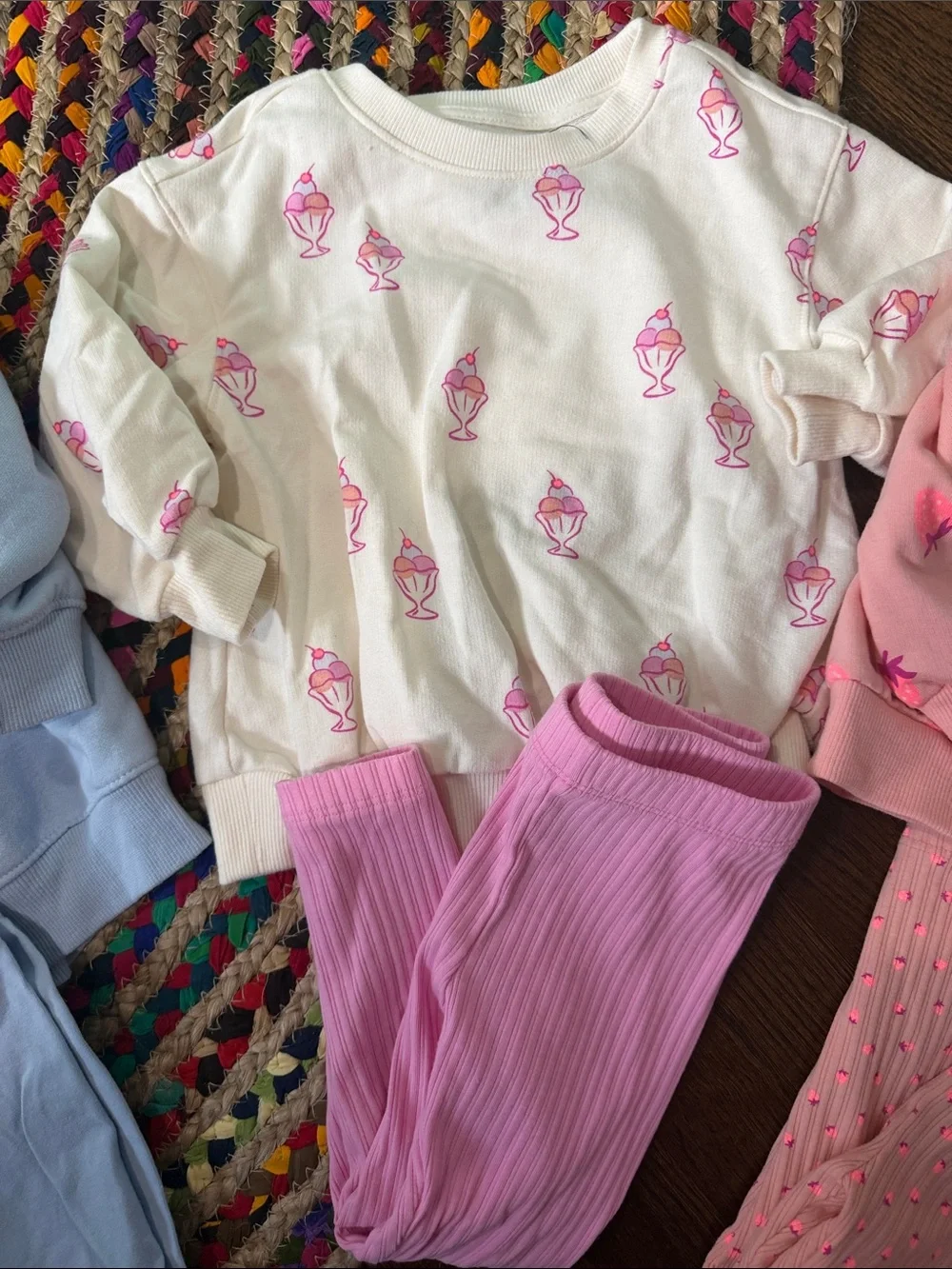 Cat & Jack Girls' 3-Pack Sweatshirt Sets in Pink, Light Blue & Cream -2T